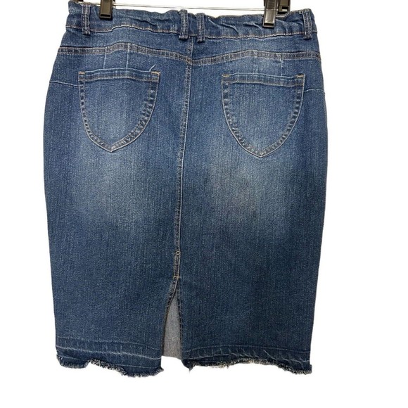 LABIJOU Womens Blue Denim Dark Wash knee length Pencil Raw Hem Skirt Plus 1X - Picture 4 of 8